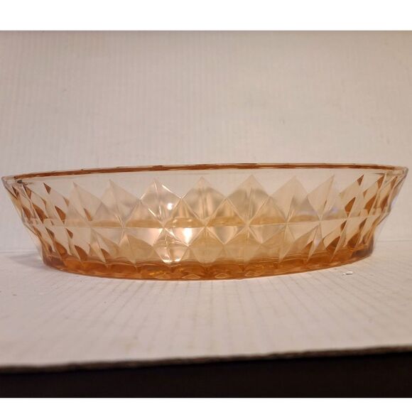 Vintage Jeannette Windsor Diamond Cut Boat Pink Depression Dish Glass Bowl - Picture 3 of 7